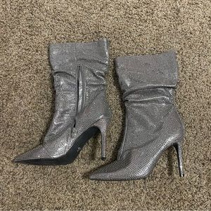 Silver studded stiletto booties